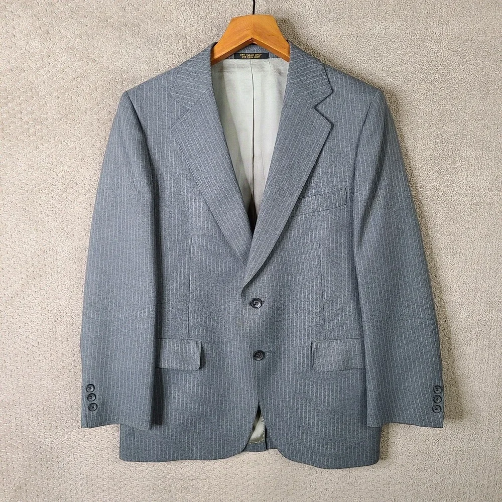 Vintage Richman Brothers Jacket Mens 40S Gray Striped‎ Blazer 70s 2 Button Coat